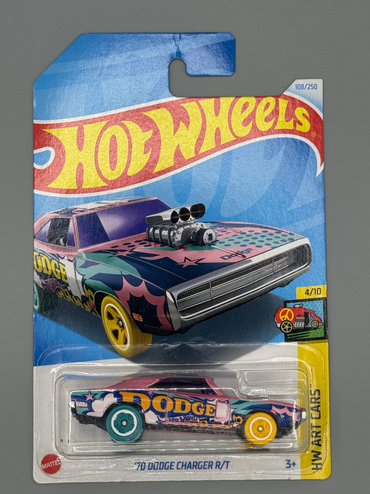 Hot Wheels '70 Dodge Charger R/T - Mainline - Pink - Long Card