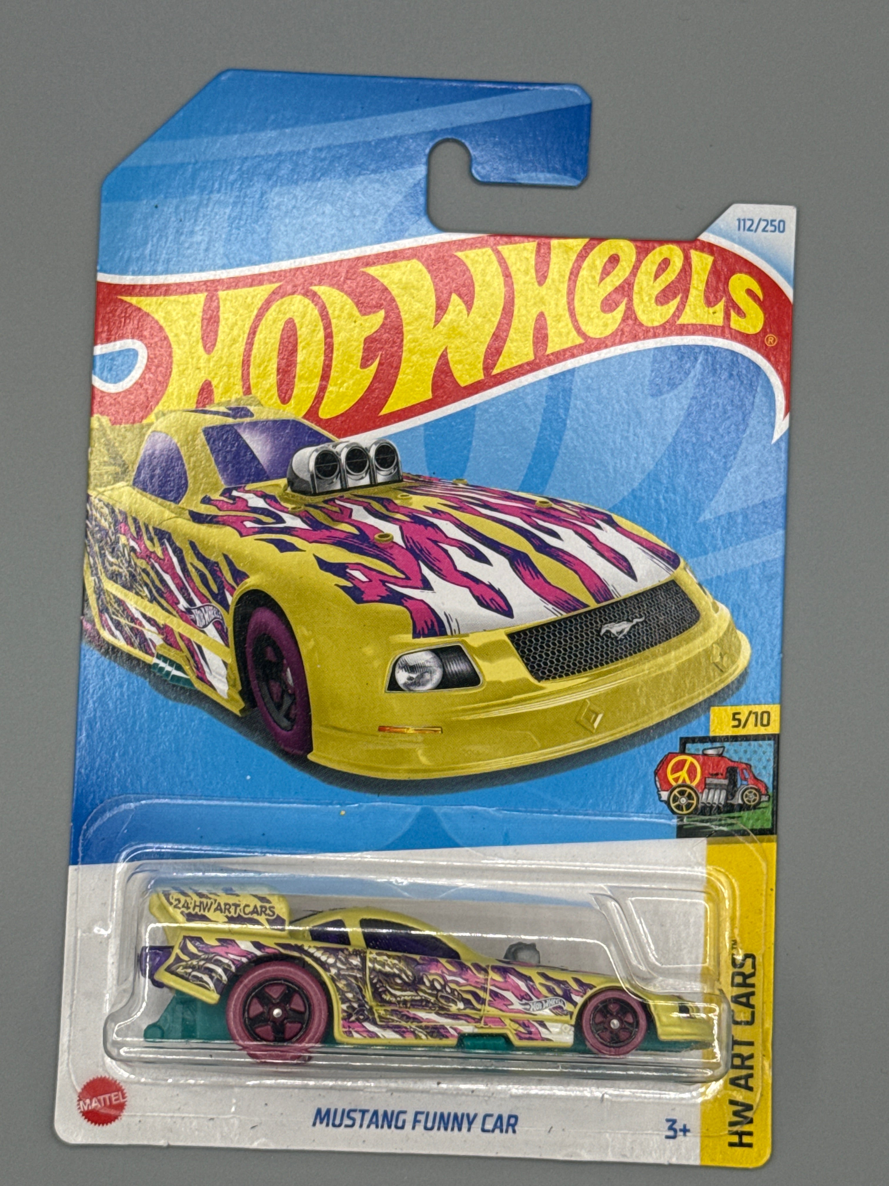Hot Wheels Mustang Funny Car - Yellow - Long Card