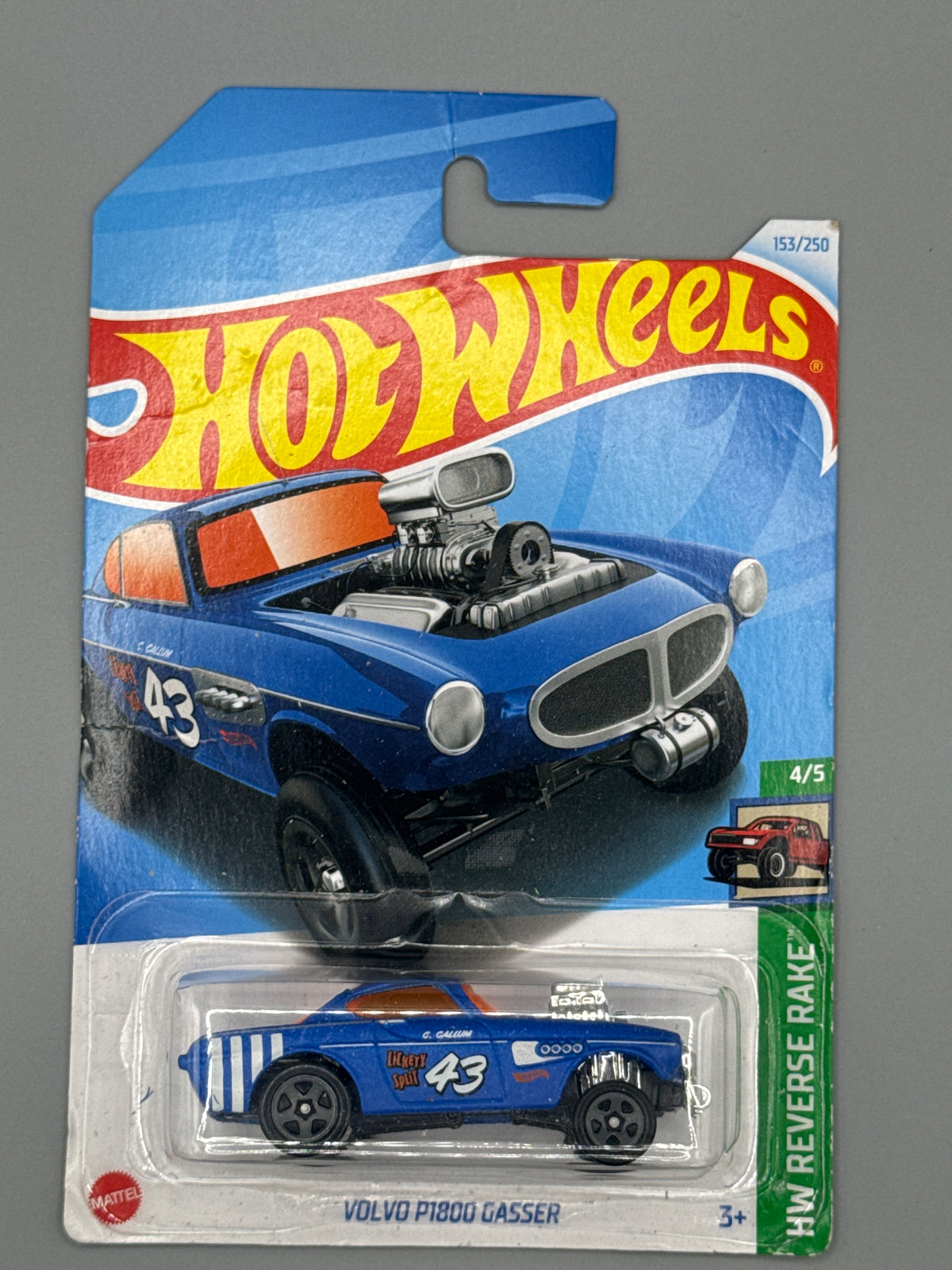 Hot Wheels Volvo P1800 Gasser - Blue - Long Card