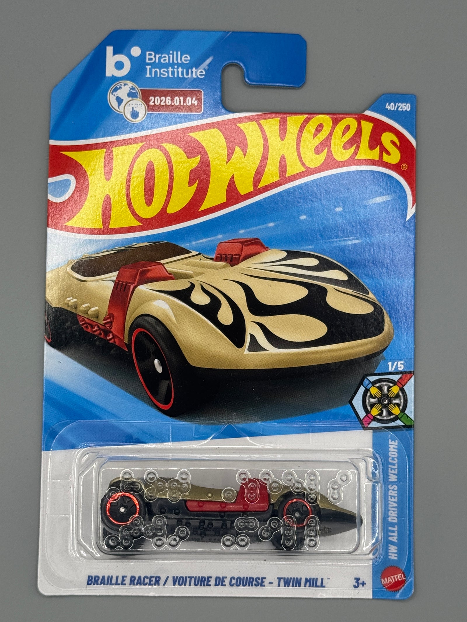 Hot Wheels Braille Racer - Twin Mill - Mainline - Beige - Long Card