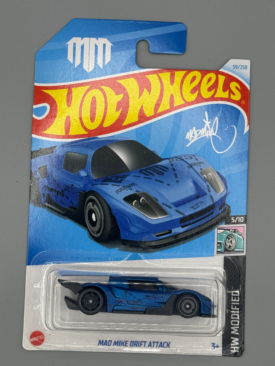 Hot Wheels MAD MIKE DRIFT ATTACK - Blue - Long Card