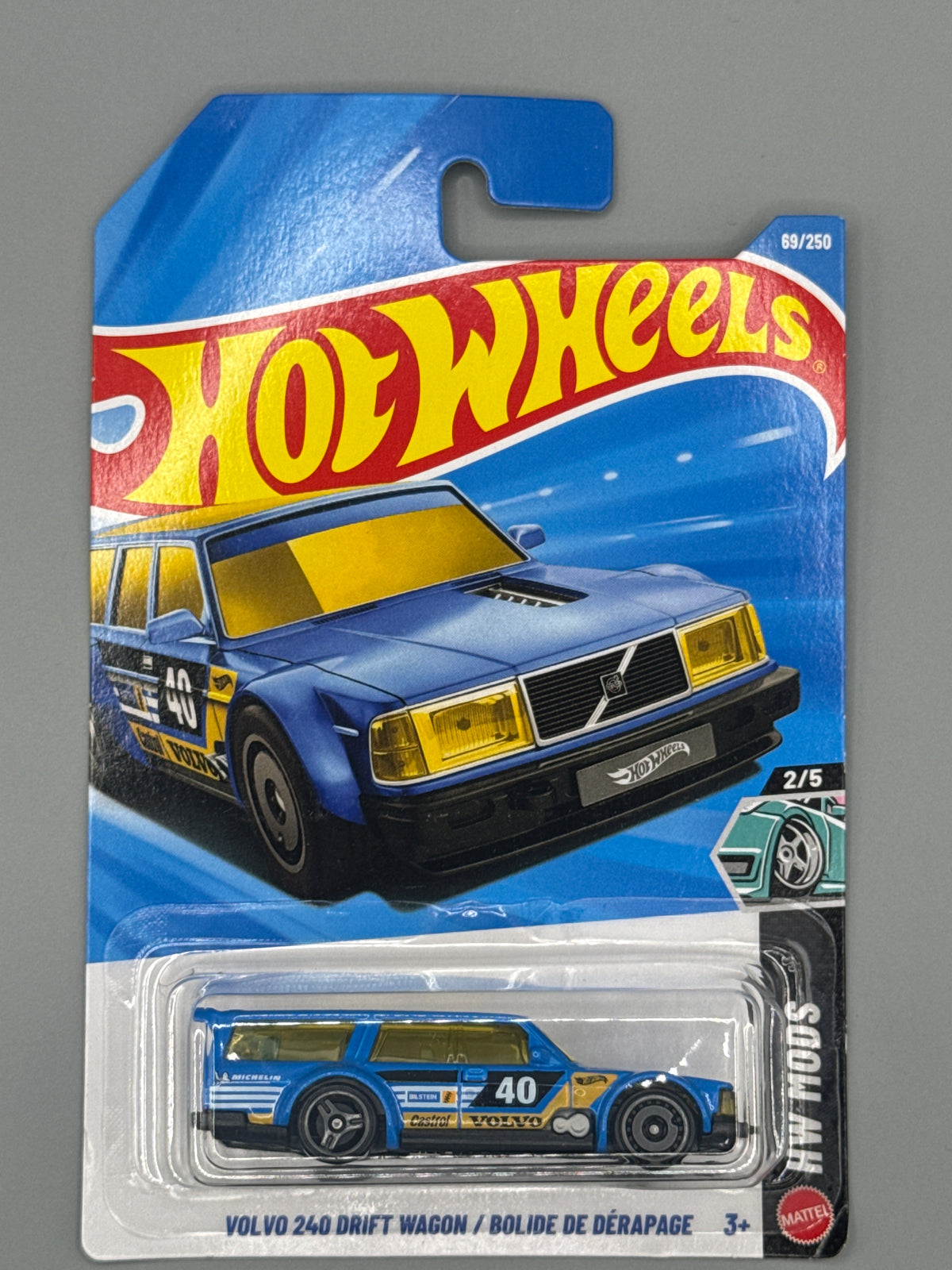 Hot Wheels Volvo 240 Drift Wagon - Blue - Long Card