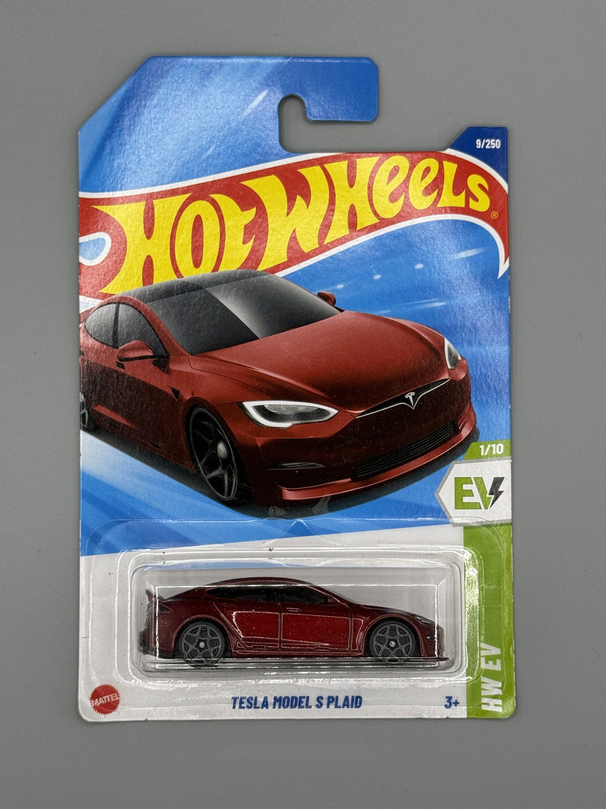 Hot Wheels Tesla Model S Plaid - Mainline - Red - Long Card
