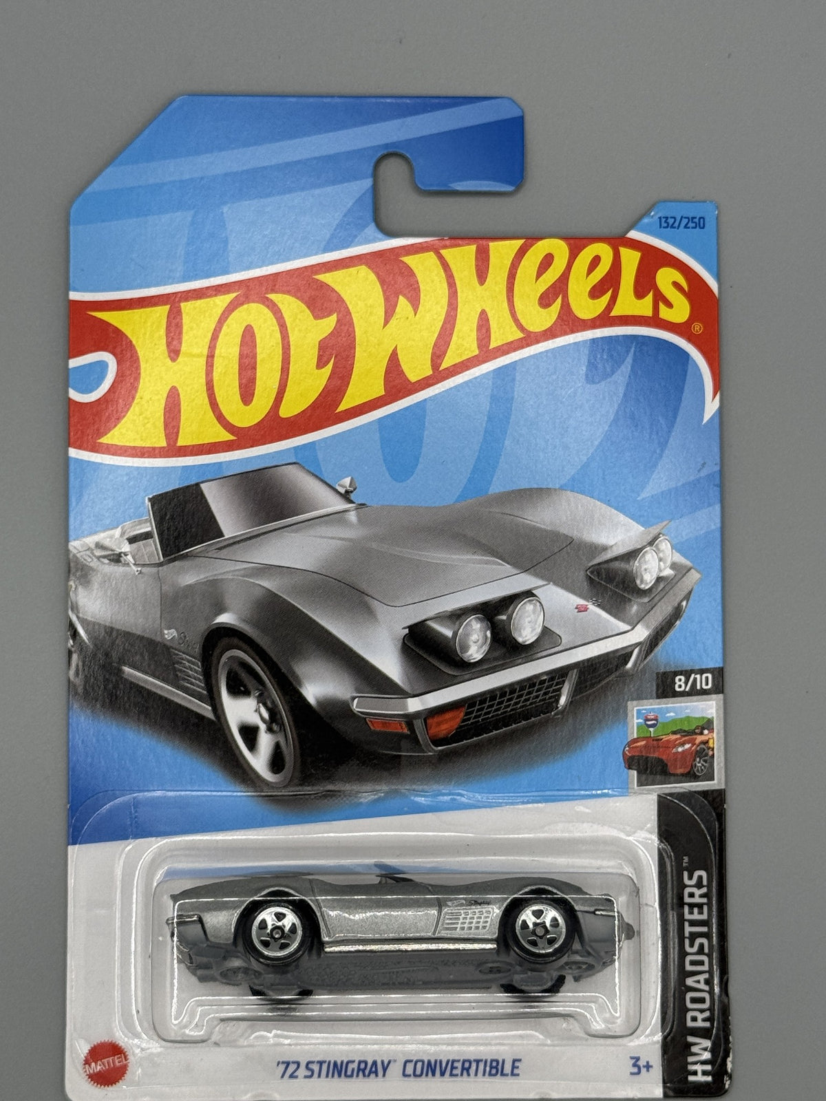 Hot Wheels '72 Stingray Convertible - Silver - Long Card