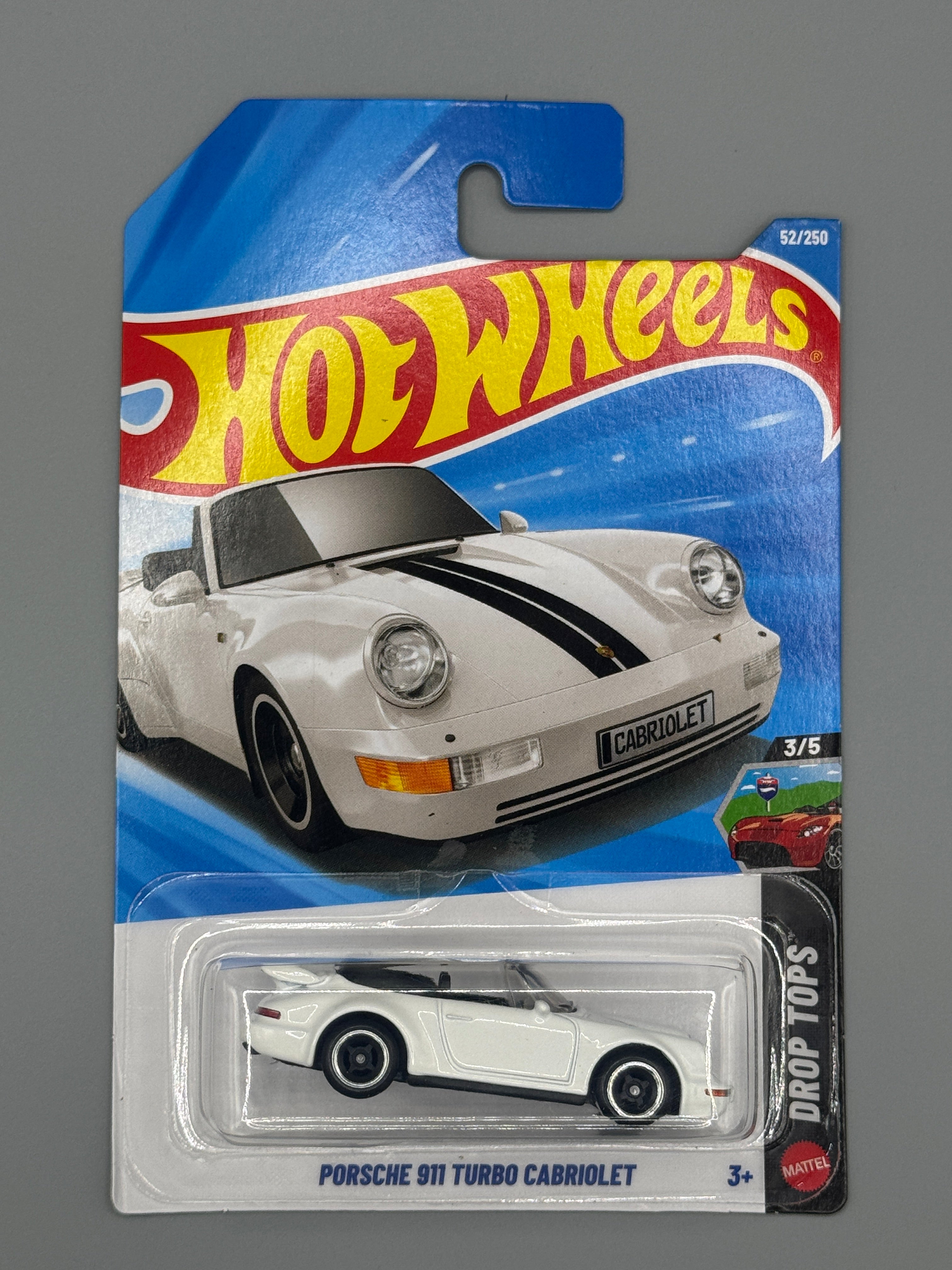 Hot Wheels Porsche 911 Turbo Cabriolet - Mainline - White - Long Card